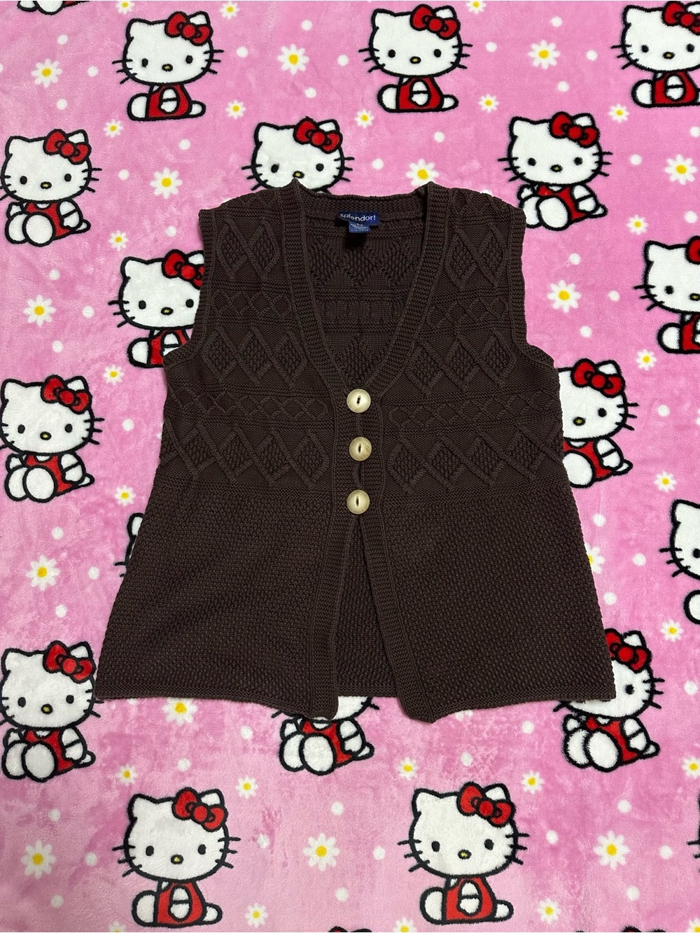 Cotton Knit Button-Front Sleeveless Vest - Brown